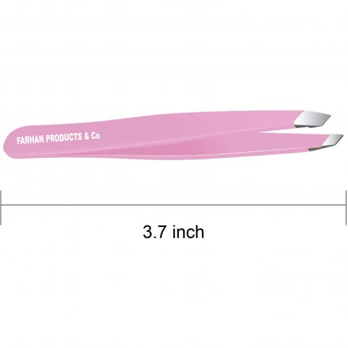 Stainless Steel Slant Tip Tweezers Professional Eyebrow & Eyelash Tweezers for Your Daily Beauty Routine ( Pink )