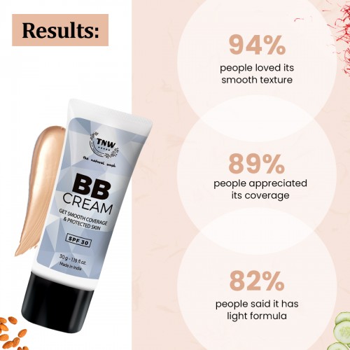 TNW – The Natural Wash BB Cream for Medium Coverage & No Makeup Look | BB cream with SPF 30 and Natural Ingredients | Suits All Skin Tones 30ml
