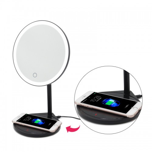 New Compact And Portable Lightweight  Wireless Charging Multi-functional LED Makeup Mirror Desktop Smartphone Charger