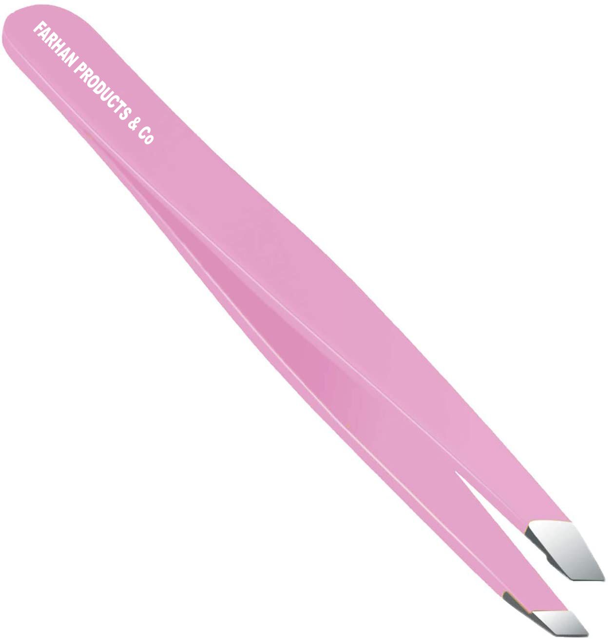 Stainless Steel Slant Tip Tweezers Professional Eyebrow & Eyelash Tweezers for Your Daily Beauty Routine ( Pink )