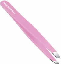 Stainless Steel Slant Tip Tweezers Professional Eyebrow & Eyelash Tweezers for Your Daily Beauty Routine ( Pink )