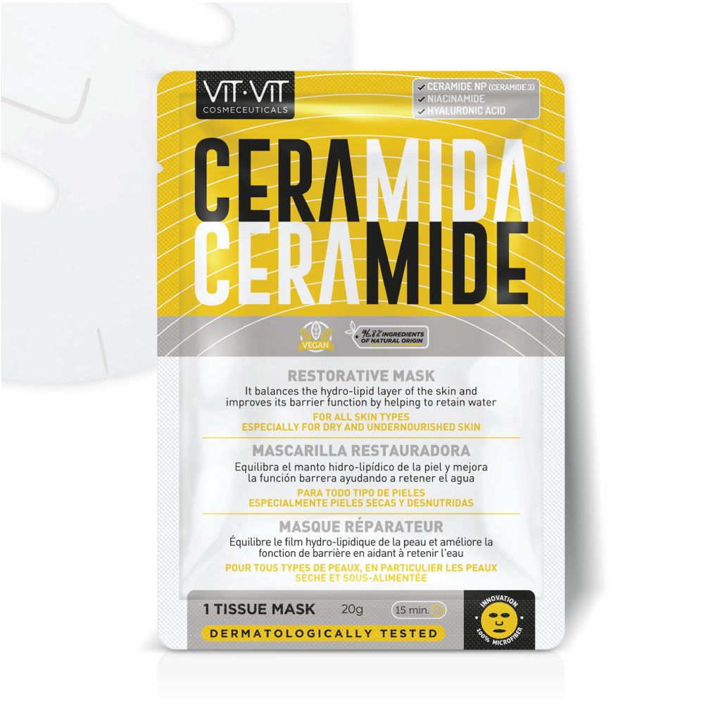 Ceramida Sheet Mask. 100% Microfiber. For Dry And Undernourished Skin. Restores The Skin Barrier, And Provides Deep Moisturization. With Cermamide 3, Hyaluronic Acid. Restorative Mask. Vegan Skincare.