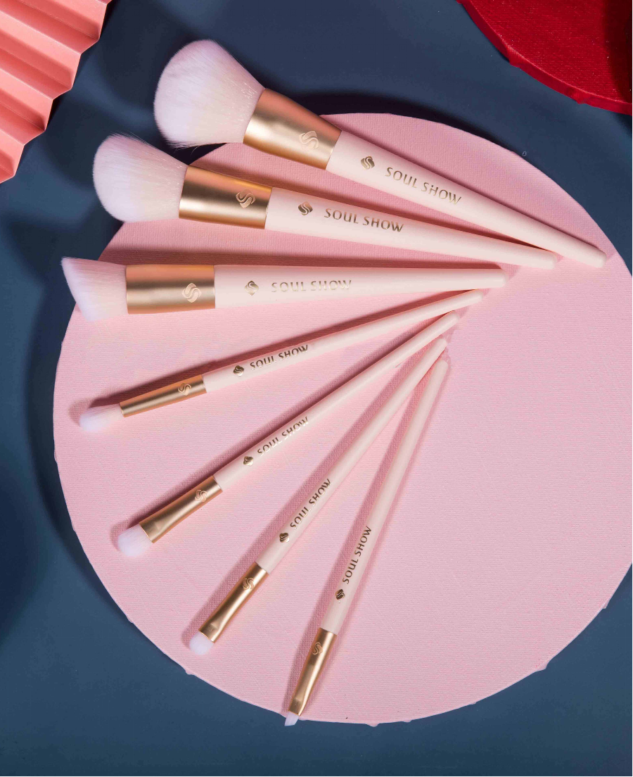 High Quality Custom Cone Handle Pink 7pcs Brush Set