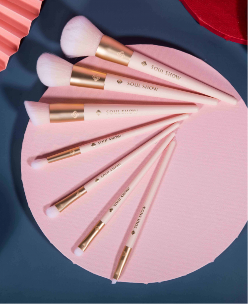 High Quality Custom Cone Handle Pink 7pcs Brush Set