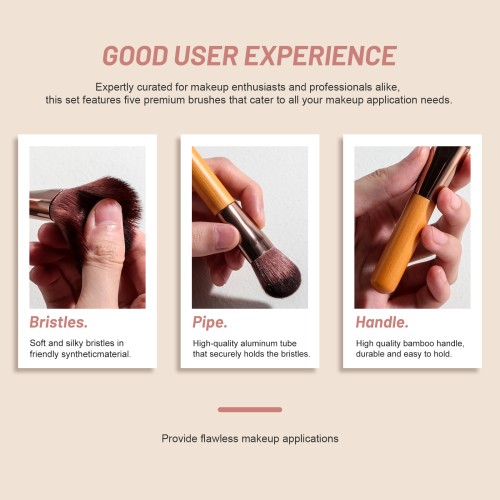 Eco-friendly Bamboo Makeup Brush Set with Cosmetic Sponge Puff Double-ended Sponge Eyeshadow Applicator Professional Beauty Tool Kit
