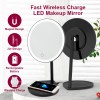 New Compact And Portable Lightweight  Wireless Charging Multi-functional LED Makeup Mirror Desktop Smartphone Charger
