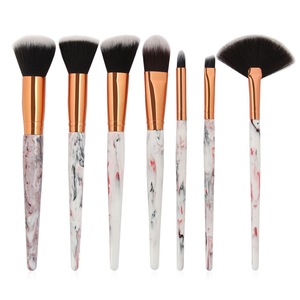 Amazon Hot selling 7 pcs marble blusher make up brushes kit foundation eye shadow make-up marble fan makeup brush tool kits