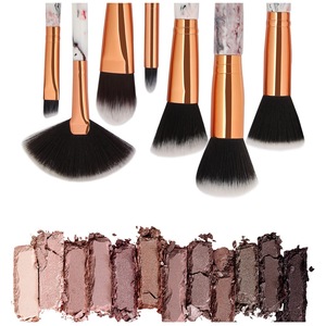 Amazon Hot selling 7 pcs marble blusher make up brushes kit foundation eye shadow make-up marble fan makeup brush tool kits