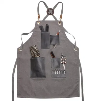 Barber Apron Canvas Cross Back Multifunction Kitchen Cooking Baking Bib