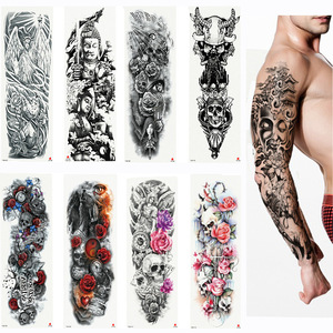 Free Shipping Large Arm sleeve Tattoo Waterproof temporary tattoo Sticker Skull Angel rose lotus Men Full Flower Tatoo Body Art