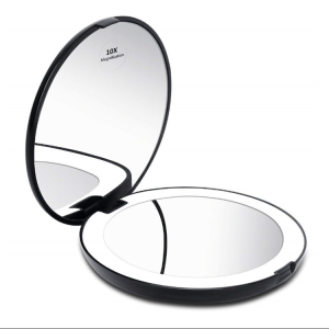 LED Lighted Compact Round Travel Mirror, Lighted Makeup Mirror 10x, Hand Held Folding Magnifying Mirror with Lights