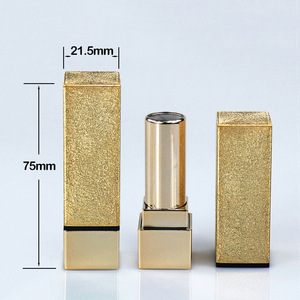 Luxury aluminum empty round / square lip balm packaging lip stick container case , gold lipstick tube