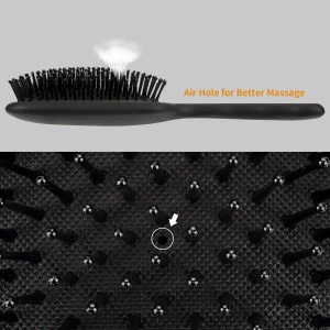 Matt black plastic handle hairbrush and nylon bristle with air hole messaging scalp blood flow plastic hair combs