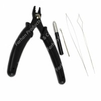 Pliers Clamp Set Pulling Needle Loop Threader Wire Loader Beading Tool Micro Ring Link Hair Extension