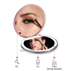 Portable Mini Pocket Make Up Mirror With Led Light Double Sided Mirror With Magnification