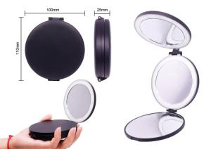 Portable Round Magnification Led Lights Plastic Pocket Mirror 10*10cm