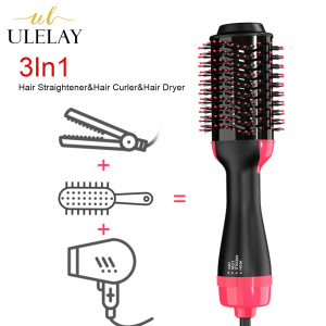 ULELAY Cepillo secador 3 en 1 OEM 1000W Electric Comb One Step Hair Dryer Fast Hair Straightener Brush Hair Curler Hot Air Brush