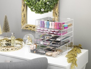 wholesale large brush holder 5 drawers clear cube cosmetic acrylic makeup organizer