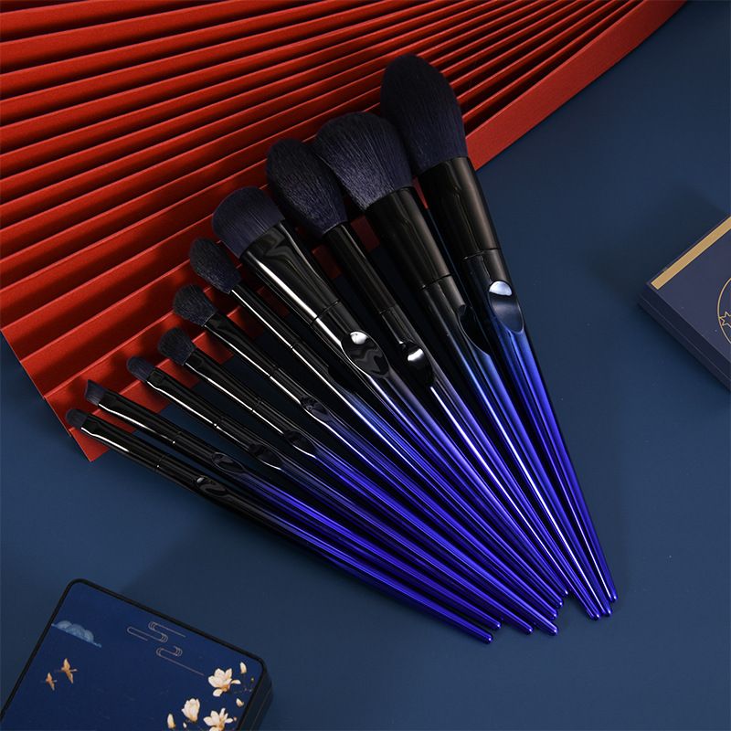10-Piece Gradient Blue Makeup Brush Set – Premium Synthetic Bristles & Ergonomic Handles | OEM/ODM Professional Cosmetic Brushes for Private Label