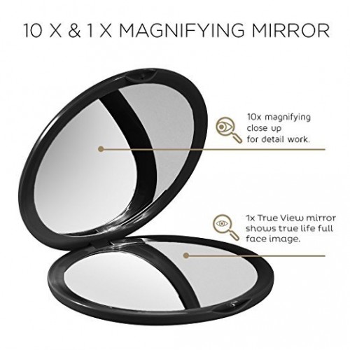 Portable Travel Pocket Double-sided Folding Round Makeup Mirror With 10X Magnification