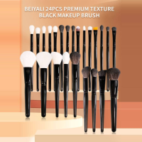 Custom Private Label 23 Pcs Professional Makeup Brush Set Black Wooden Handle Synthetic Goat Hair Powder Eyeshadow Cosmetic Brushes Wholesale