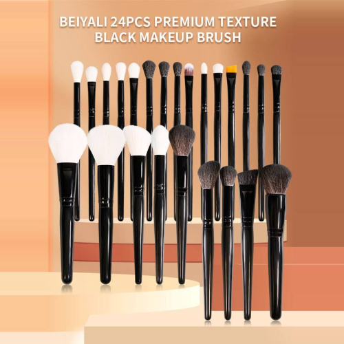 Custom Private Label 23 Pcs Professional Makeup Brush Set Black Wooden Handle Synthetic Goat Hair Powder Eyeshadow Cosmetic Brushes Wholesale
