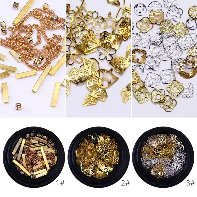 3D Nail Decorations Rivets Metal Multi Studs Rhinestone Chain