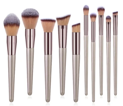 Champagne Gold Makeup Brush Set: 10-Piece Powder & Eye Shadow Brushes