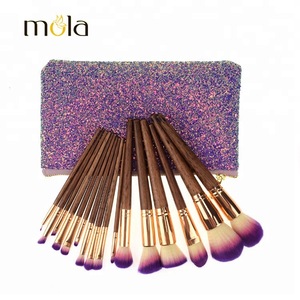 Hot selling 17 pcs new makeup brush supplier private label glitter bag makeup brush