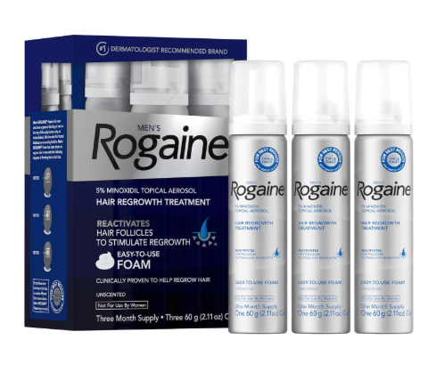 Men’s Hair Regrowth Foam 5% – Unscented Topical Aerosol, 3 Month Supply (3 x 2.11 oz)
