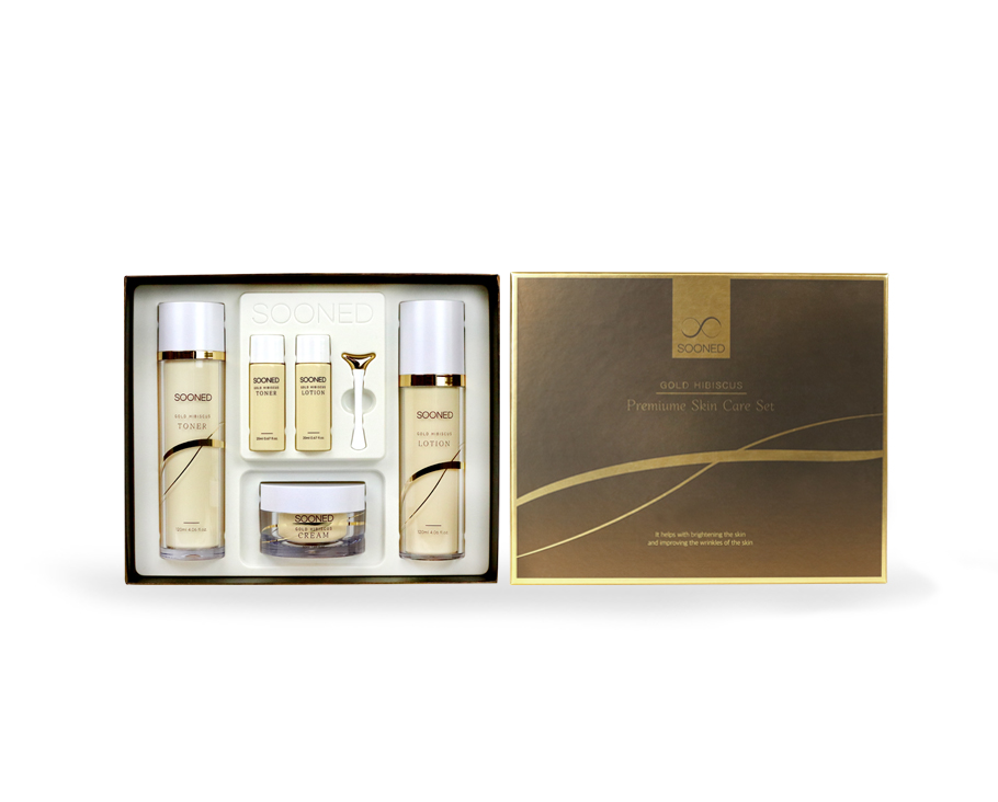 SOONED Gold Hibiscus Skincare Set(Toner, Lotion, Cream, Spatula)
