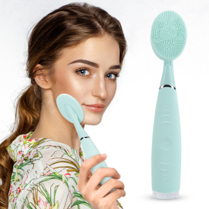 Topacme Handheld Sonic Facial Cleansing Brush IPX7 Waterproof Silicone Facial Brush