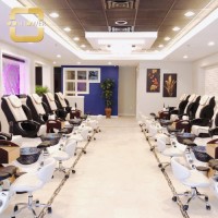 Complete Nail Salon Furniture Set with Pedicure Spa Chairs and Rolling Technician Stools for Large Commercial Nail Salon
