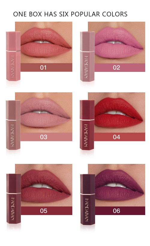 Handaiyan Mineral Matte Lipstick 6 Colours Non-flaking Non-stick Long-lasting Moisturizing Waterproof
