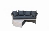 Outdoor Sunbed 2-in-1 Round Poly Rattan Wicker Black Daybed Sofa Garden with Retractable Canopy