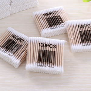 double head cosmetics cotton buds 100pcs/bag makeup tools ear buds cotton swabs ear wax remover cotton swab wooden stick