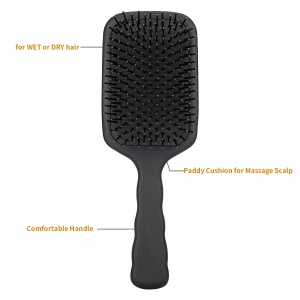 Matt black plastic handle hairbrush and nylon bristle with air hole messaging scalp blood flow plastic hair combs