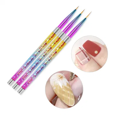 Nail Tools Sequin Gradient Pen Holder Pole 3 Piece Painted Carved Pull Line Pen Painted Flower Nail Brush Manicure Set