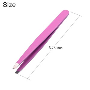 Professional Eyebrow Tweezers Set Of 3 Pcs Slanted/ Flat Tip Pink/ Black/ Silver Color Stainless Steel Eyelash Tweezers