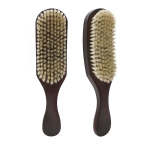 Solid Wood Mustache Grooming Brush 100% Natural Bristle Beard Brush Barber Curve Brush