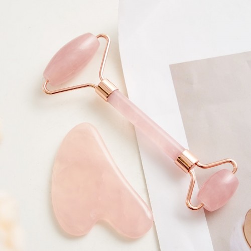 Rose Quartz Heart-Shaped Jade Facial Massage Board Thumb Roller