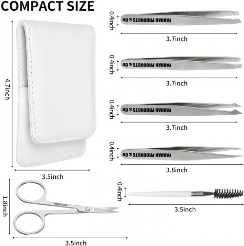 Eyebrow Tweezers Set Sliver Pack of 6 for Ingrown Facial Hair Removal Scissors Slant Pointed Tweezer Kit for Women's & Men's