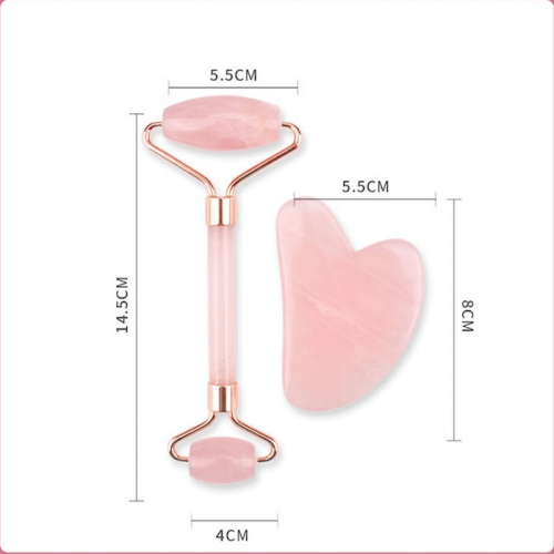 Rose Quartz Heart-Shaped Jade Facial Massage Board Thumb Roller