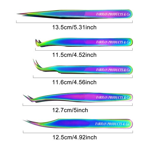 Eyelash Extension Tweezers Set Eyelash Applicator Tool Curved and Straight pointed Tweezer Lash Extension Stainless Rain-Bow