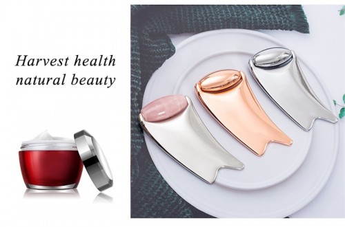 Fashion Electro Plating Gold Color Zinc Alloy V-Face Meridian Scraping Plate Cold Compress Metal Eye Jade Roller Massager