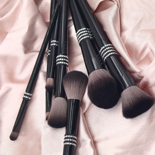 8-Piece Black Diamond Makeup Brush Set with Crystal Handle Design Professional OEM/ODM Cosmetic Brushes for Private Label & Wholesale
