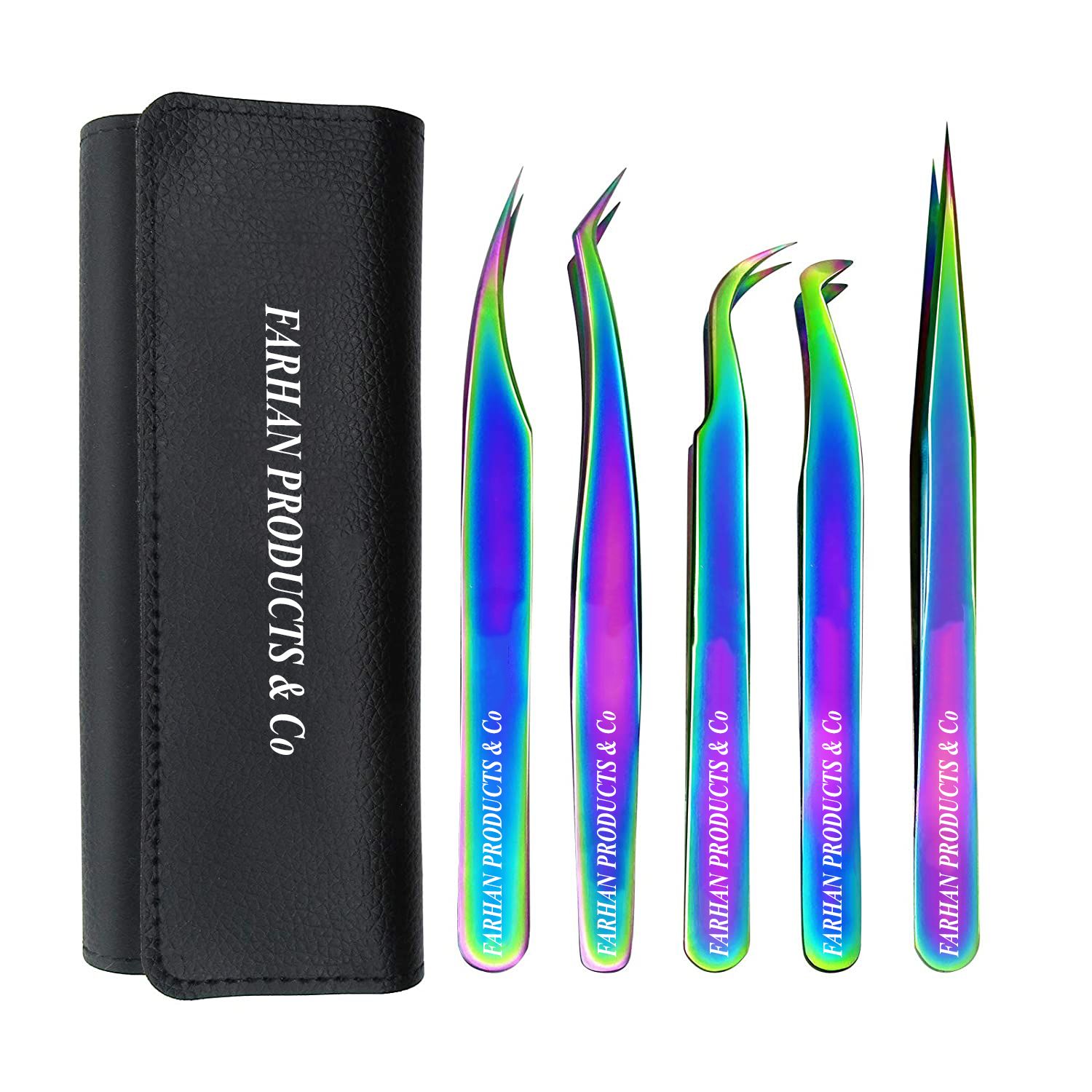 Eyelash Extension Tweezers Set Eyelash Applicator Tool Curved and Straight pointed Tweezer Lash Extension Stainless Rain-Bow