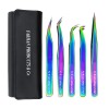 Eyelash Extension Tweezers Set Eyelash Applicator Tool Curved and Straight pointed Tweezer Lash Extension Stainless Rain-Bow