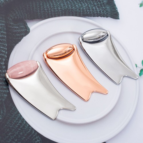 Fashion Electro Plating Gold Color Zinc Alloy V-Face Meridian Scraping Plate Cold Compress Metal Eye Jade Roller Massager