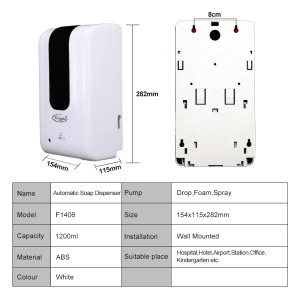 1200 Hospital contactless hand sanitizer liquid soap dispenser anti bacteria hand soap dispenser